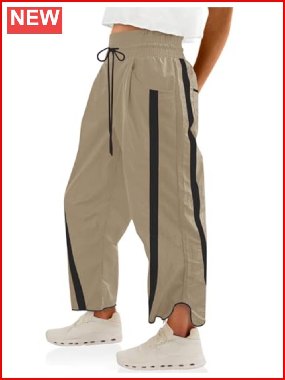 Baggy Wide Leg Track Pants Y2K Drawstring Contrast Stripe Pockets